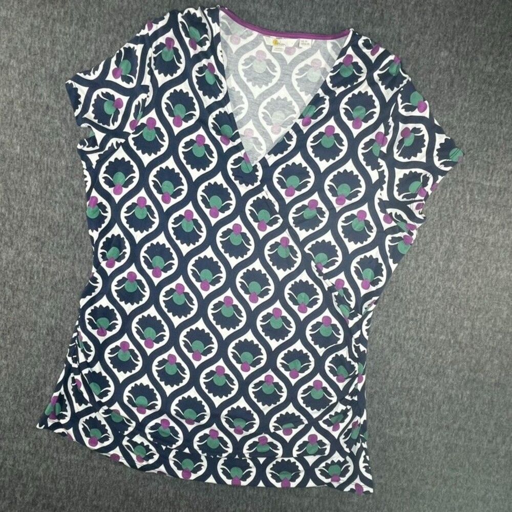 Boden ruched top womens sz 16/18 -navy geometric print stretchy for summer - Picture 8 of 12